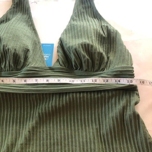 Cupshe Green Ribbed Plunge Neckl Rushed Twist Back Detail One Piece Swimsuit XL - Picture 12 of 14